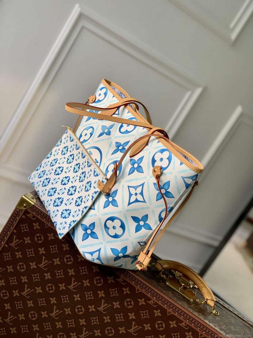 LV M11263 Louis Vuitton Neverfull MM Tote Bag Lagoon Blue
