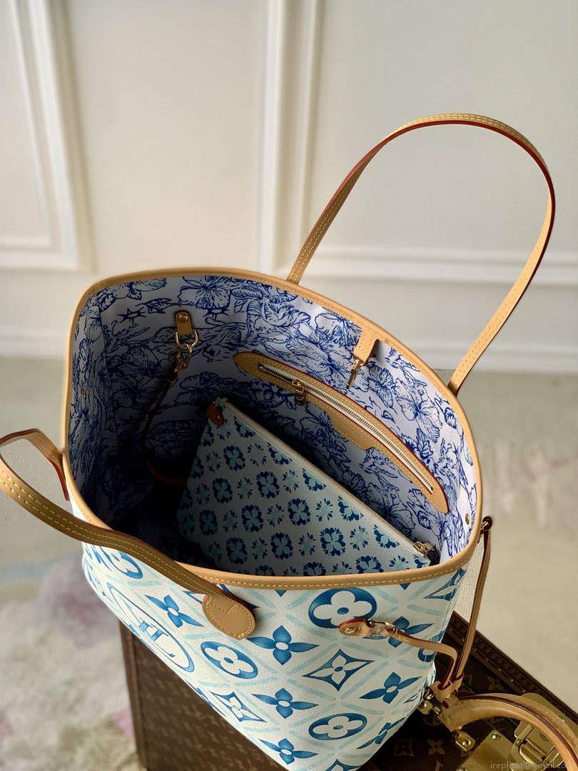LV M11263 Louis Vuitton Neverfull MM Tote Bag Lagoon Blue