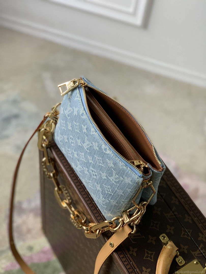 LV M11401 Louis Vuitton Coussin BB Handbag Sky Blue Denim