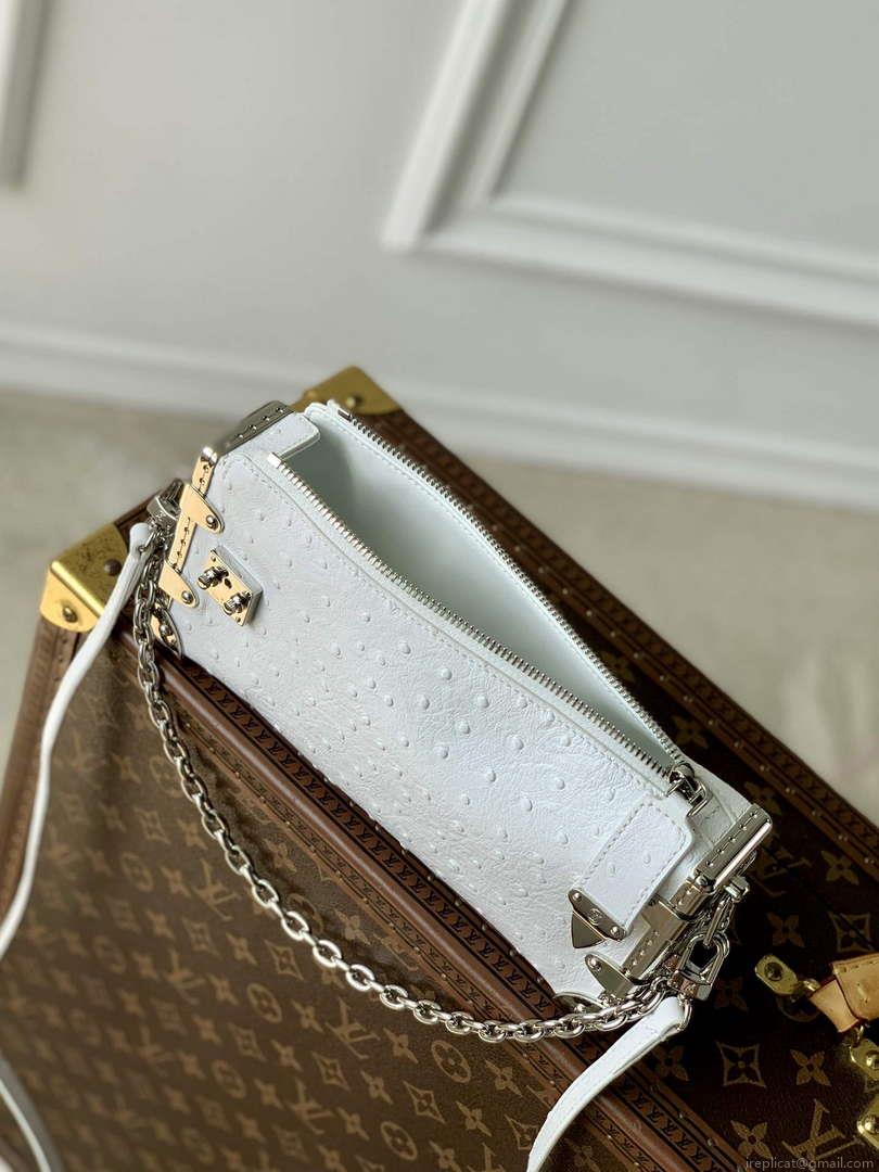 LV M25445 Louis Vuitton Slim Trunk Bag Ostrich Pattern White
