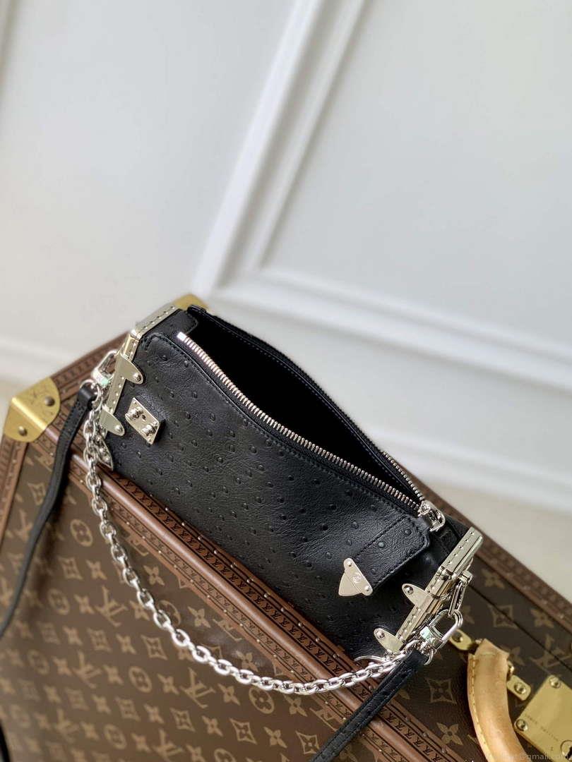 LV M25445 Louis Vuitton Slim Trunk Bag Ostrich Pattern Black
