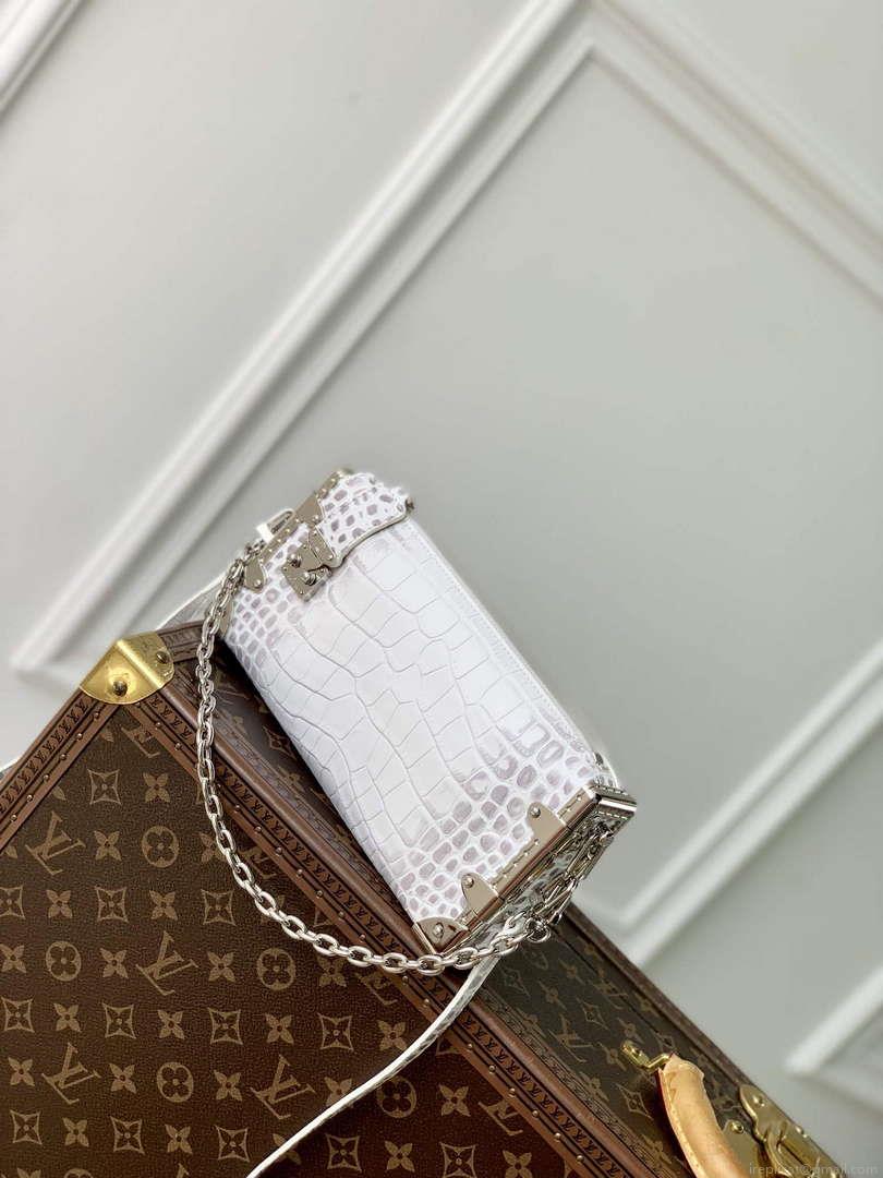 LV M25445 Louis Vuitton Slim Trunk Bag Crocodile Pattern White