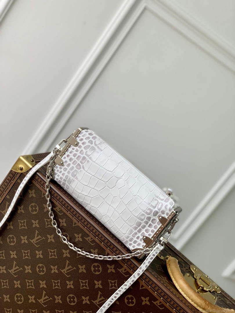 LV M25445 Louis Vuitton Slim Trunk Bag Crocodile Pattern White
