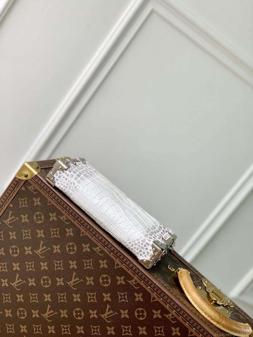 LV M25445 Louis Vuitton Slim Trunk Bag Crocodile Pattern White