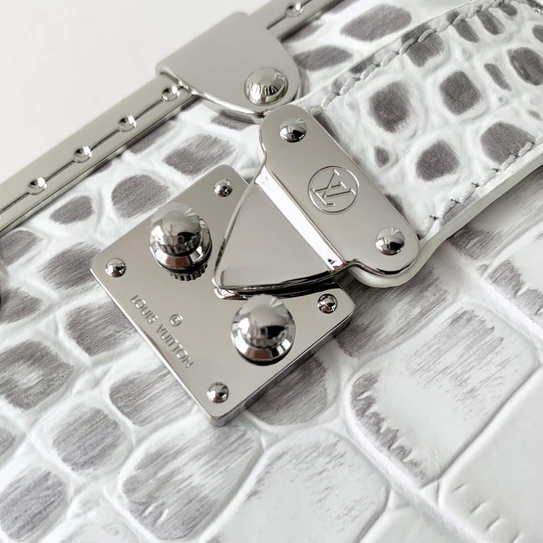 LV M25445 Louis Vuitton Slim Trunk Bag Crocodile Pattern White