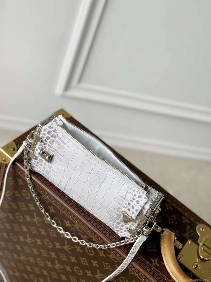 LV M25445 Louis Vuitton Slim Trunk Bag Crocodile Pattern White