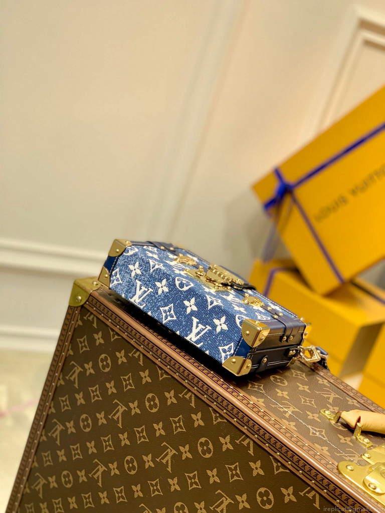 LV M59717 Louis Vuitton Petite Malle Denim Bag Blue