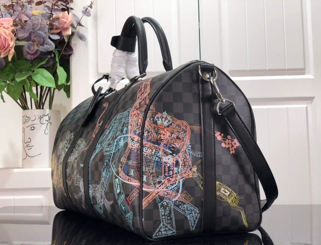 LV N45281 Louis Vuitton Keepall 50B Travel Bag Black