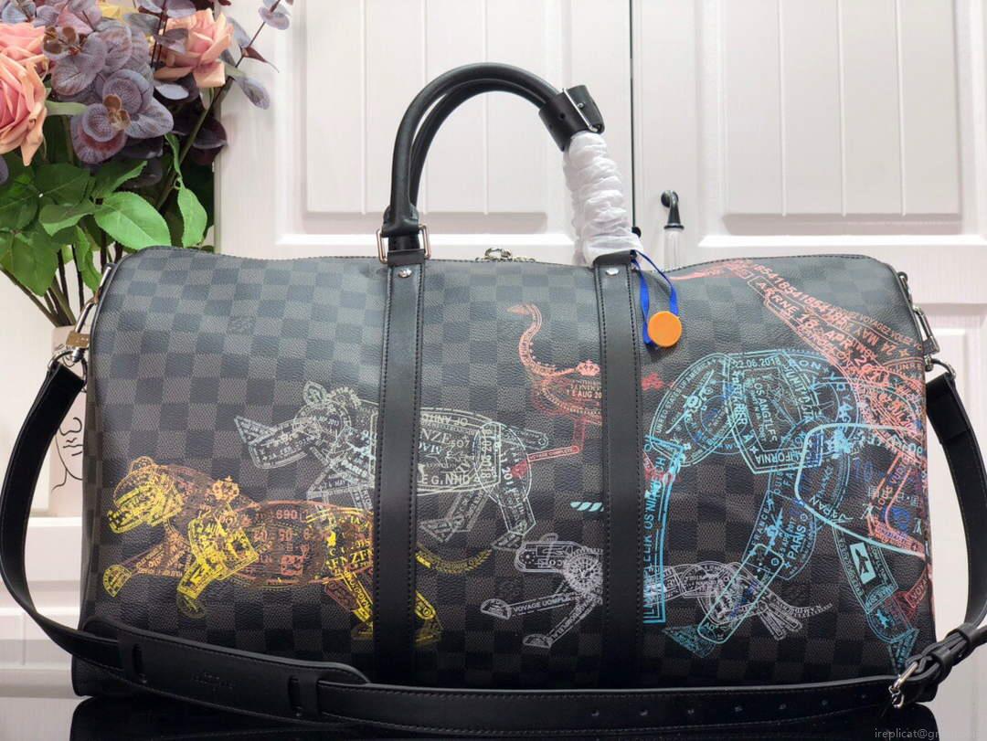 LV N45281 Louis Vuitton Keepall 50B Travel Bag Black