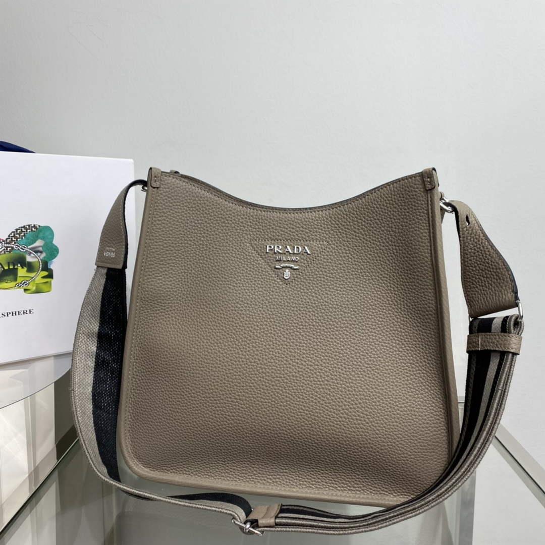Prada Leather hobo bag 1BC073 Clay Gray