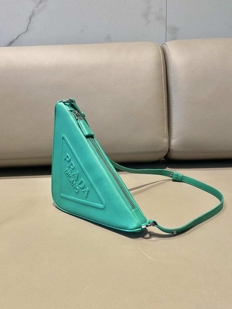 Prada 1NQ043 Triangle leather pouch Lake Blue