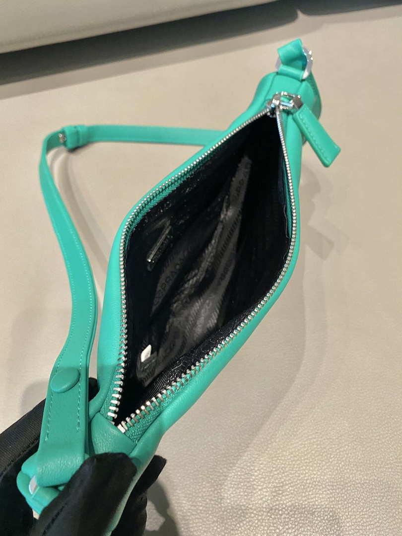 Prada 1NQ043 Triangle leather pouch Lake Blue