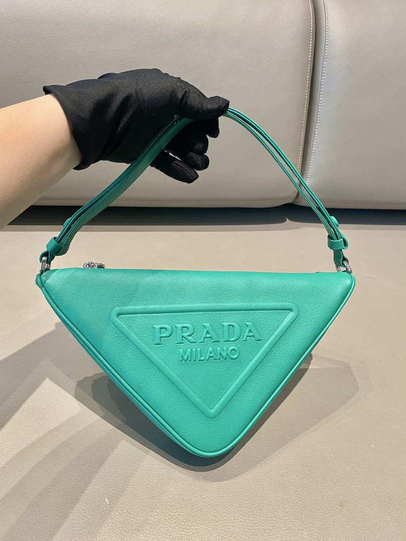 Prada 1NQ043 Triangle leather pouch Lake Blue