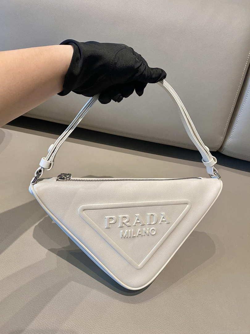 Prada 1NQ043 Triangle leather pouch White