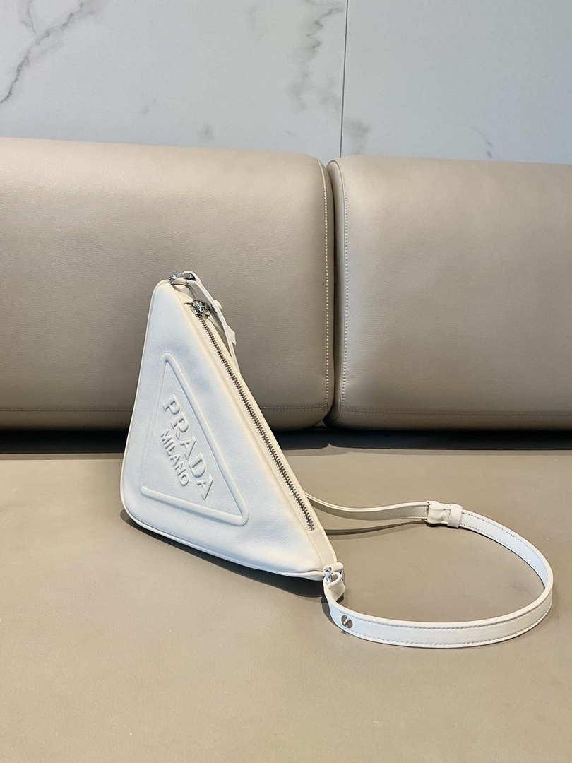 Prada 1NQ043 Triangle leather pouch White