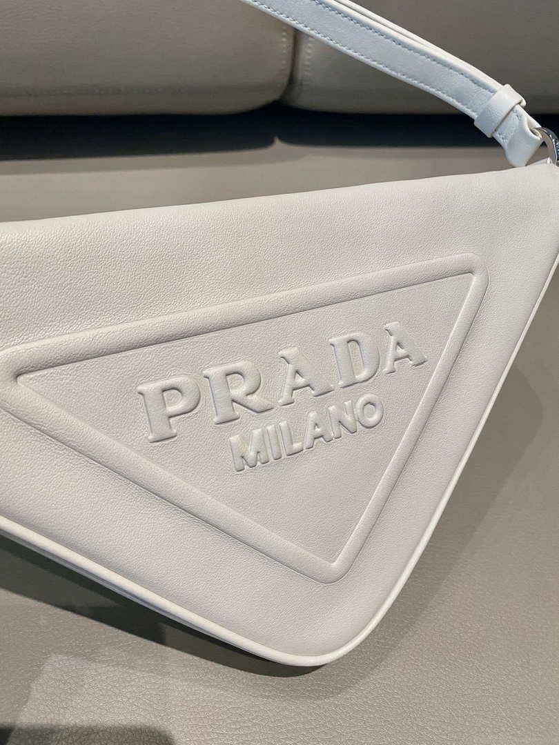 Prada 1NQ043 Triangle leather pouch White