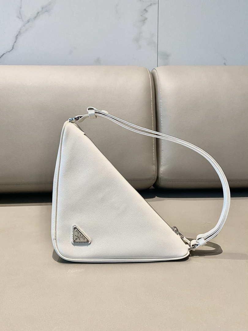 Prada 1NQ043 Triangle leather pouch White