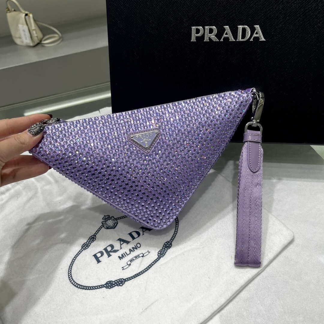 Prada 1NE039 Crystal-studded satin pouch Purple