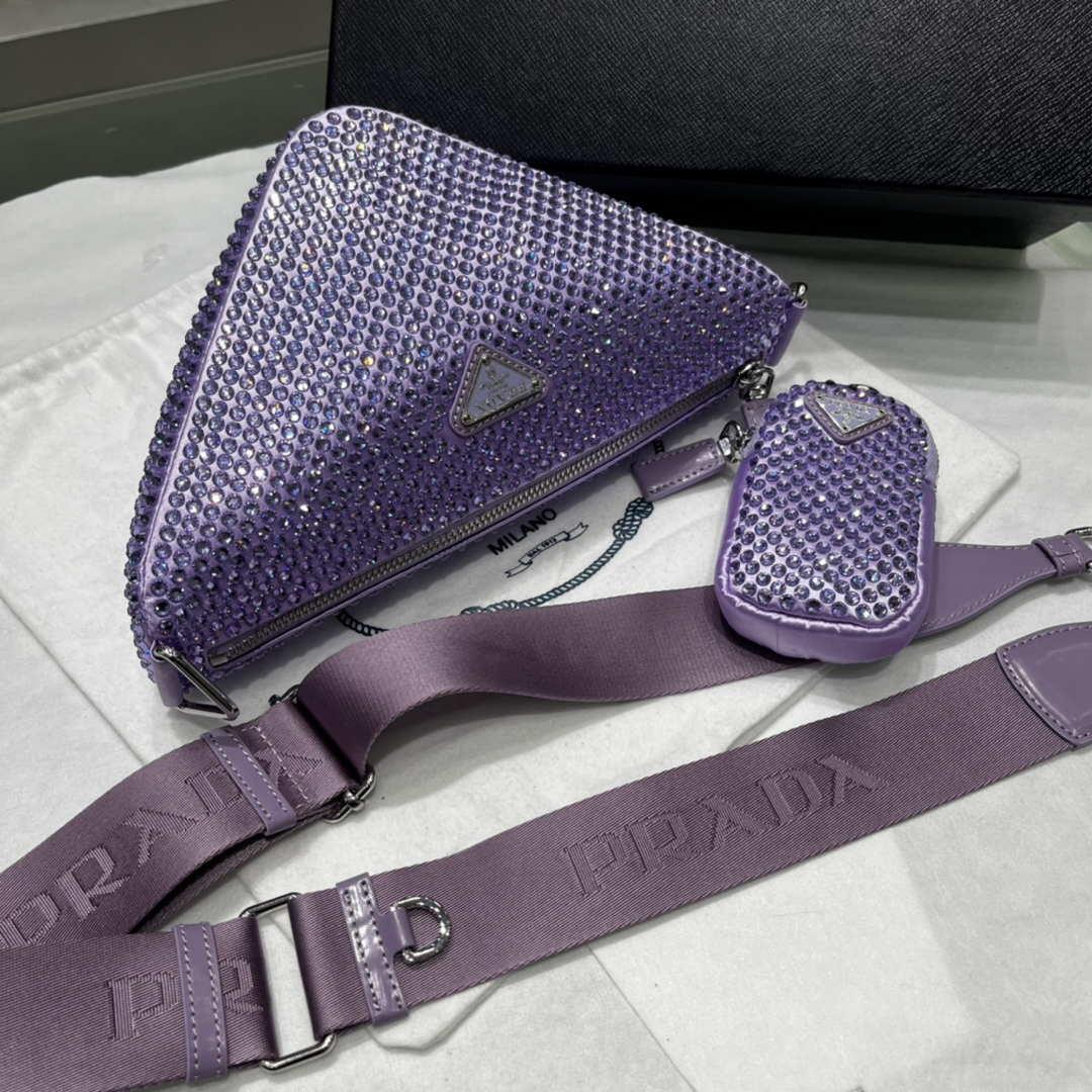 Prada 1NE190 Crystal-studded satin pouch Purple