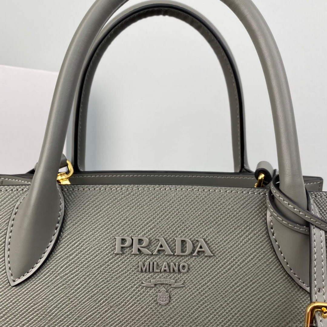 Prada 1BA156 Small Saffiano Leather Prada Monochrome Bag Slate Gray