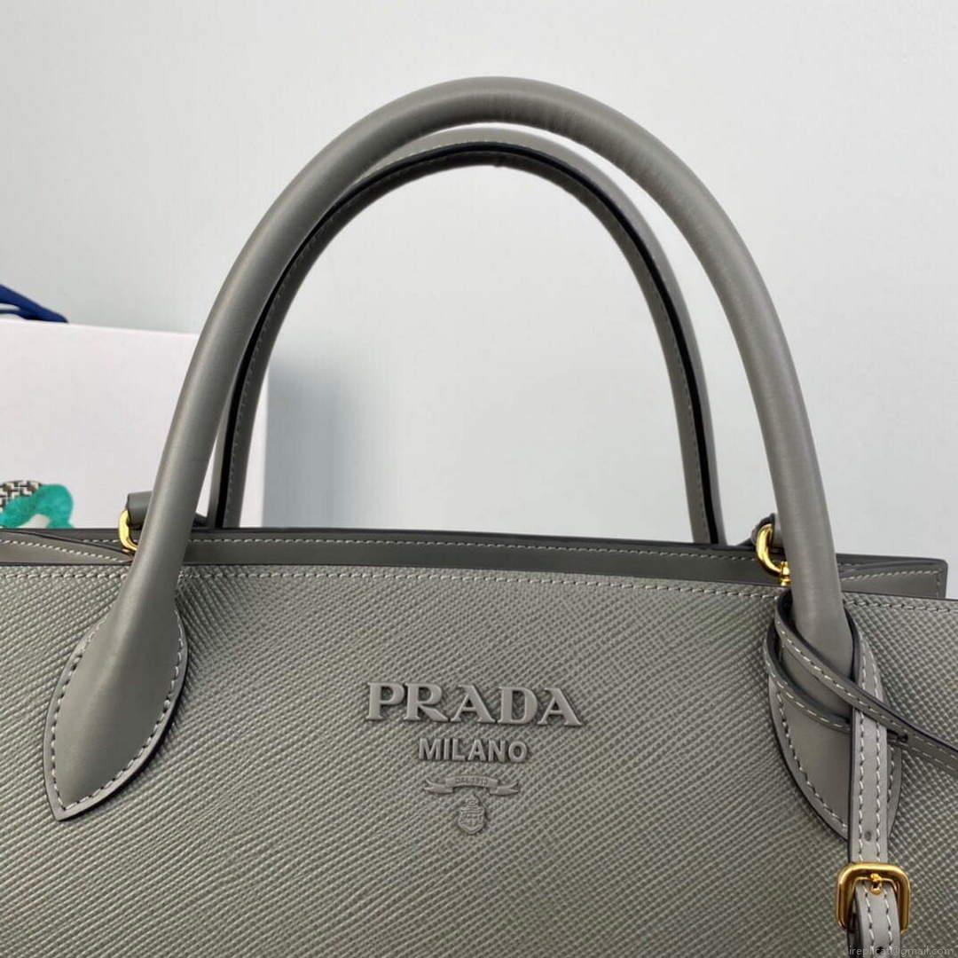Prada 1BA155 Monochrome medium Saffiano bag Slate Gray