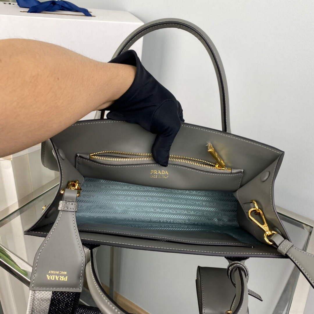 Prada 1BA155 Monochrome medium Saffiano bag Slate Gray