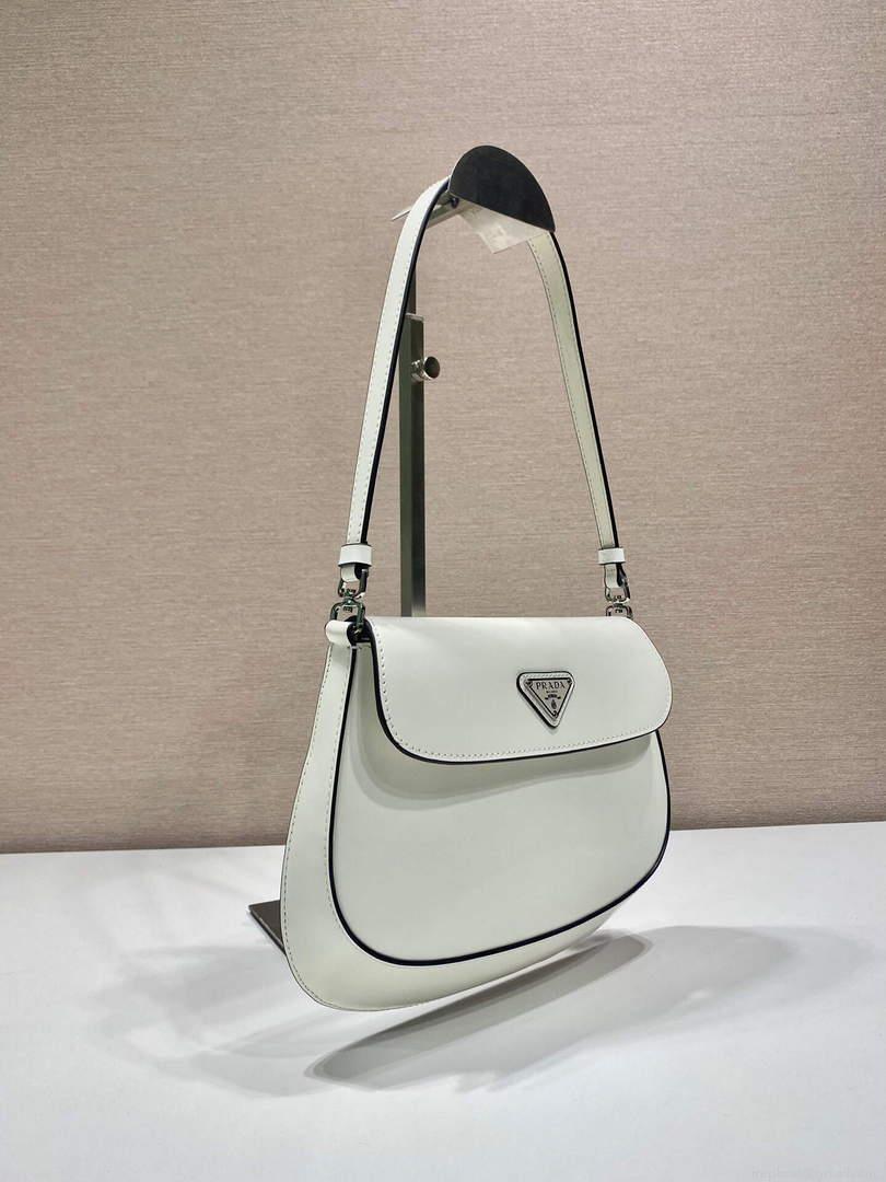 Prada 1BD311 Cleo brushed leather shoulder bag with flap White