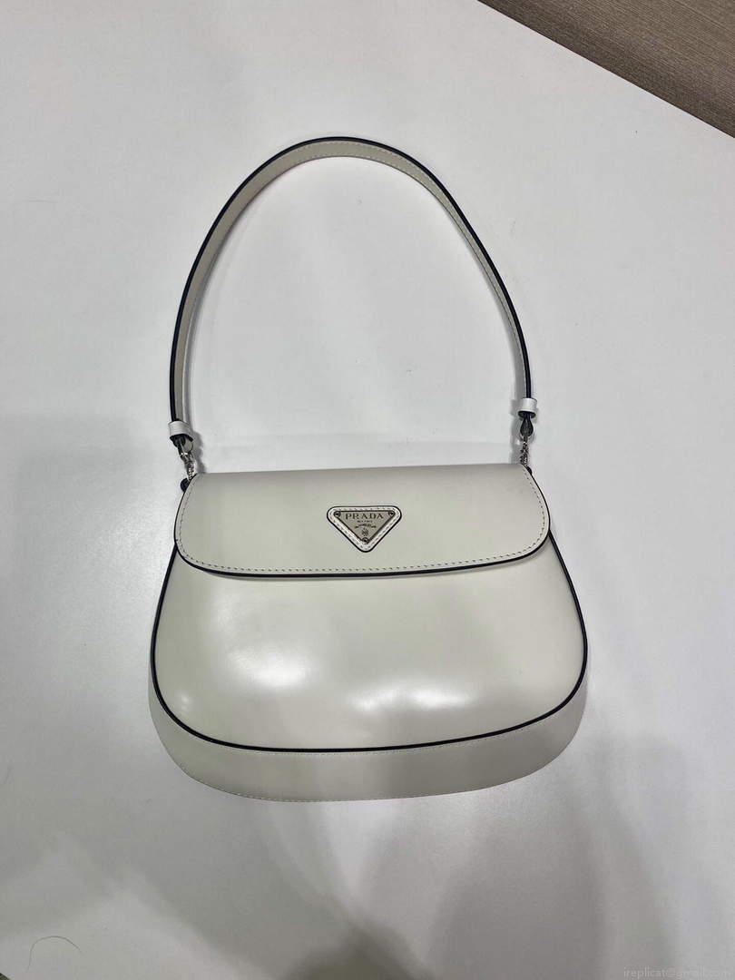 Prada 1BD311 Cleo brushed leather shoulder bag with flap White