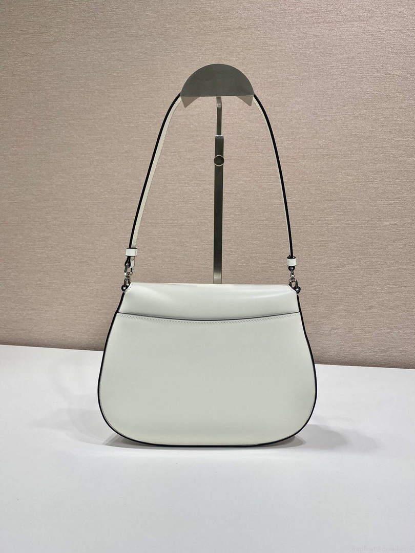 Prada 1BD311 Cleo brushed leather shoulder bag with flap White