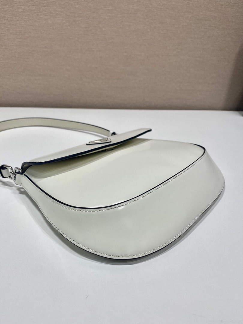 Prada 1BD311 Cleo brushed leather shoulder bag with flap White