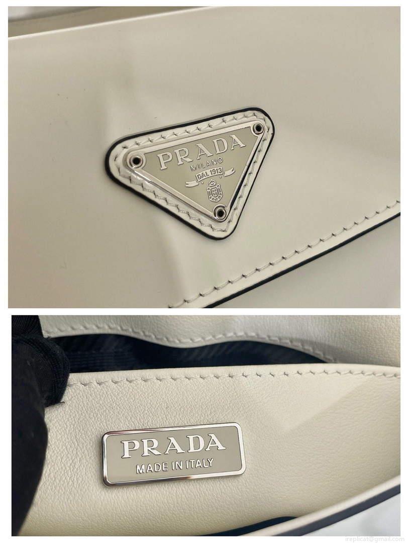 Prada 1BD311 Cleo brushed leather shoulder bag with flap White