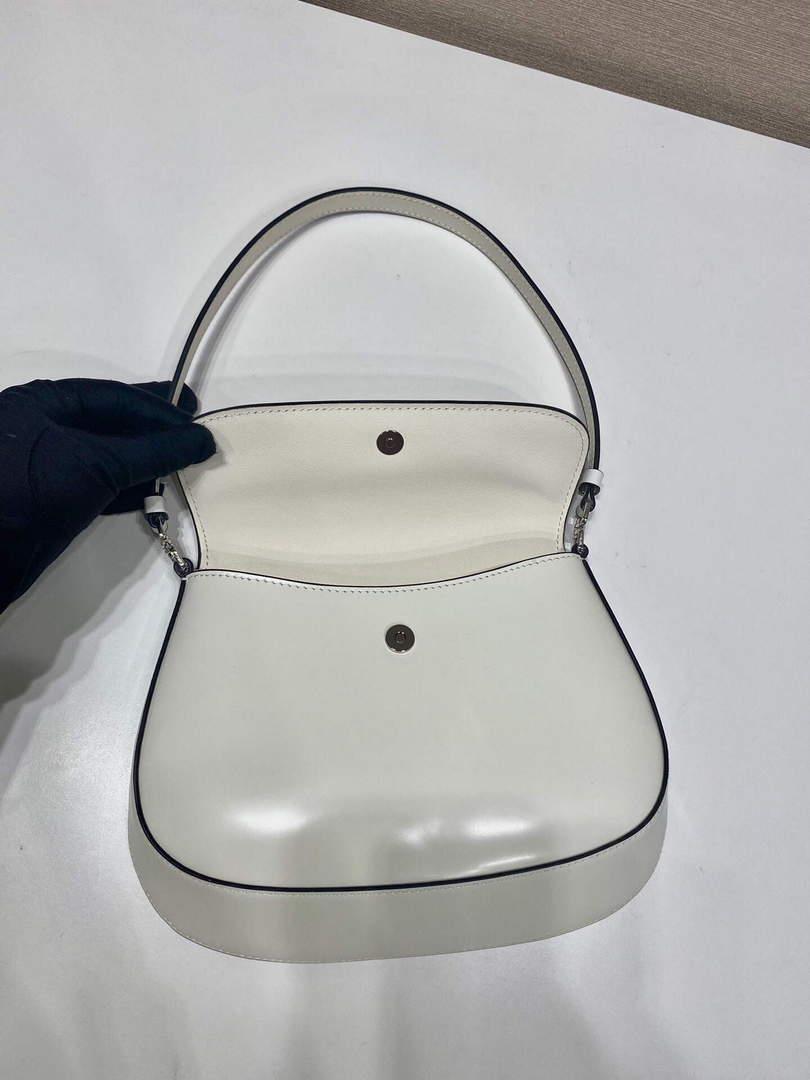 Prada 1BD311 Cleo brushed leather shoulder bag with flap White