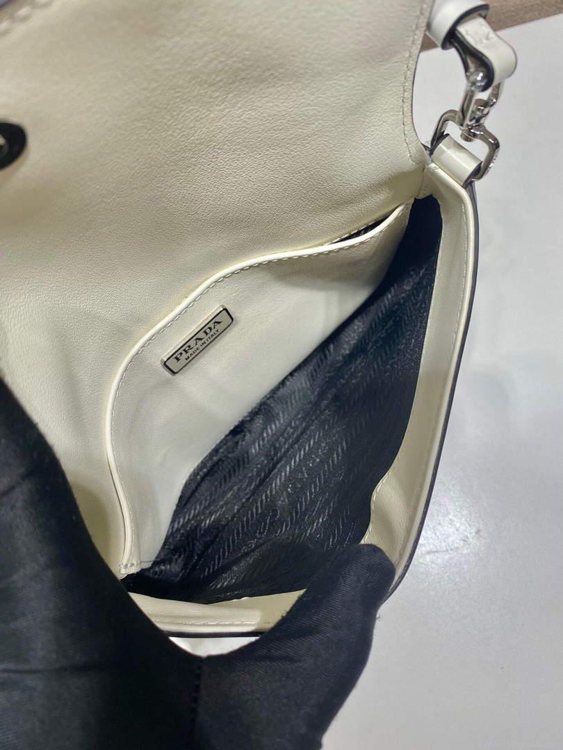 Prada 1BD311 Cleo brushed leather shoulder bag with flap White