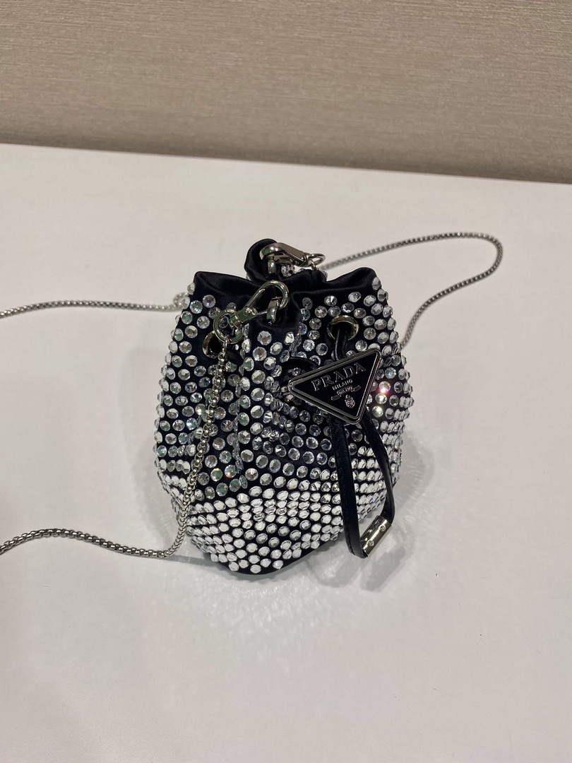 Prada 1NR016 Embellished satin mini-pouch Black