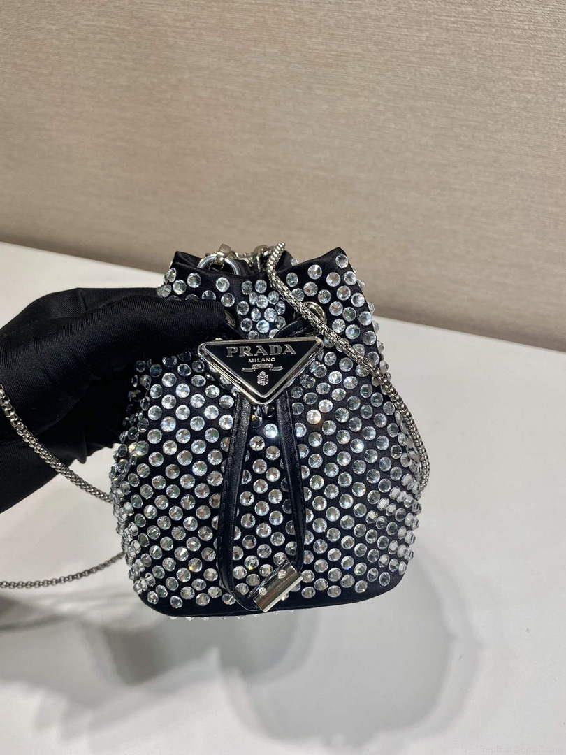 Prada 1NR016 Embellished satin mini-pouch Black