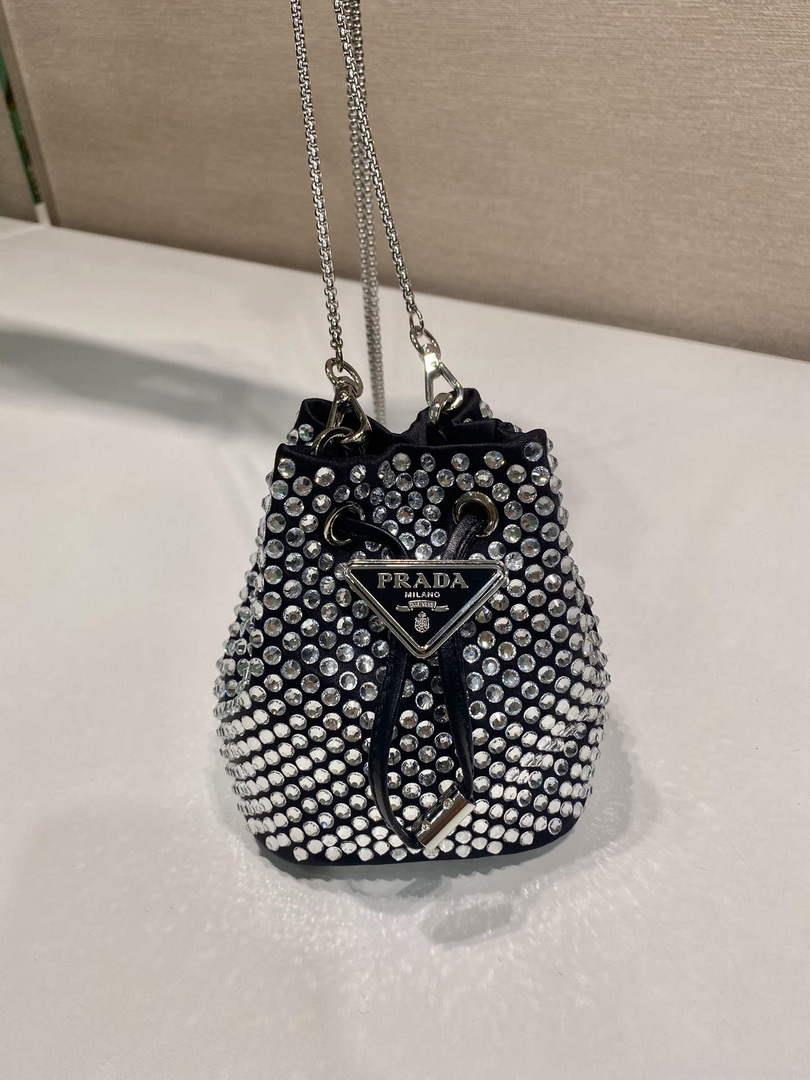 Prada 1NR016 Embellished satin mini-pouch Black