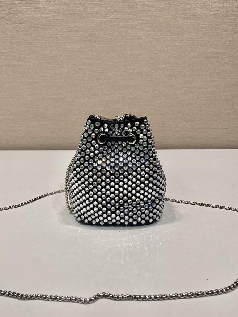 Prada 1NR016 Embellished satin mini-pouch Black
