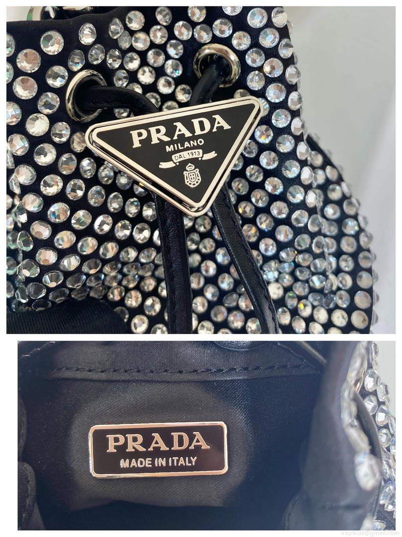 Prada 1NR016 Embellished satin mini-pouch Black