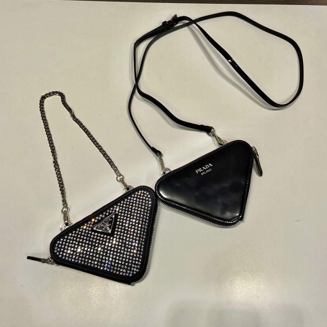 Prada 1NR015 Embellished satin and leather mini-pouch Black