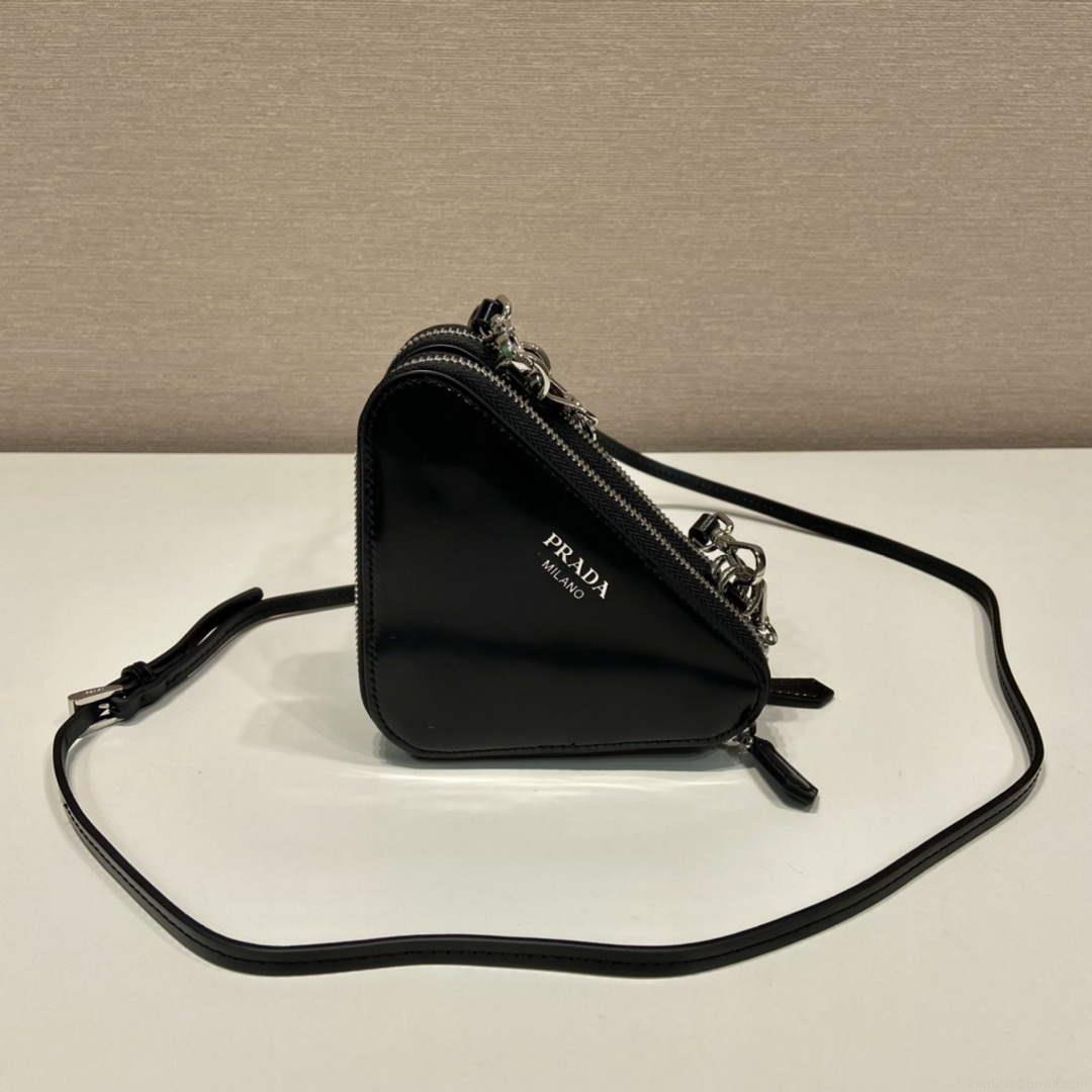 Prada 1NR015 Embellished satin and leather mini-pouch Black