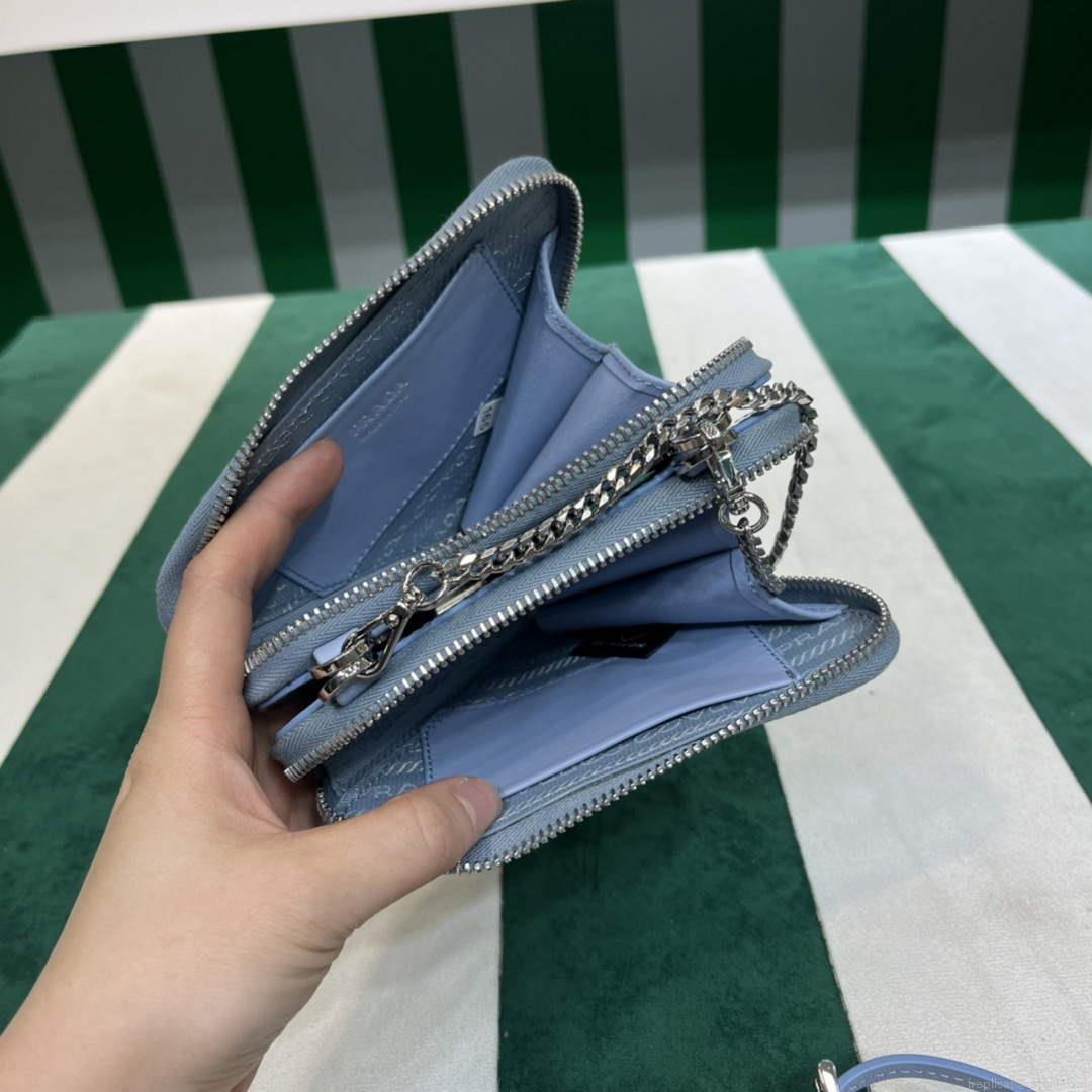 Prada 1NR015 Embellished satin and leather mini-pouch Blue