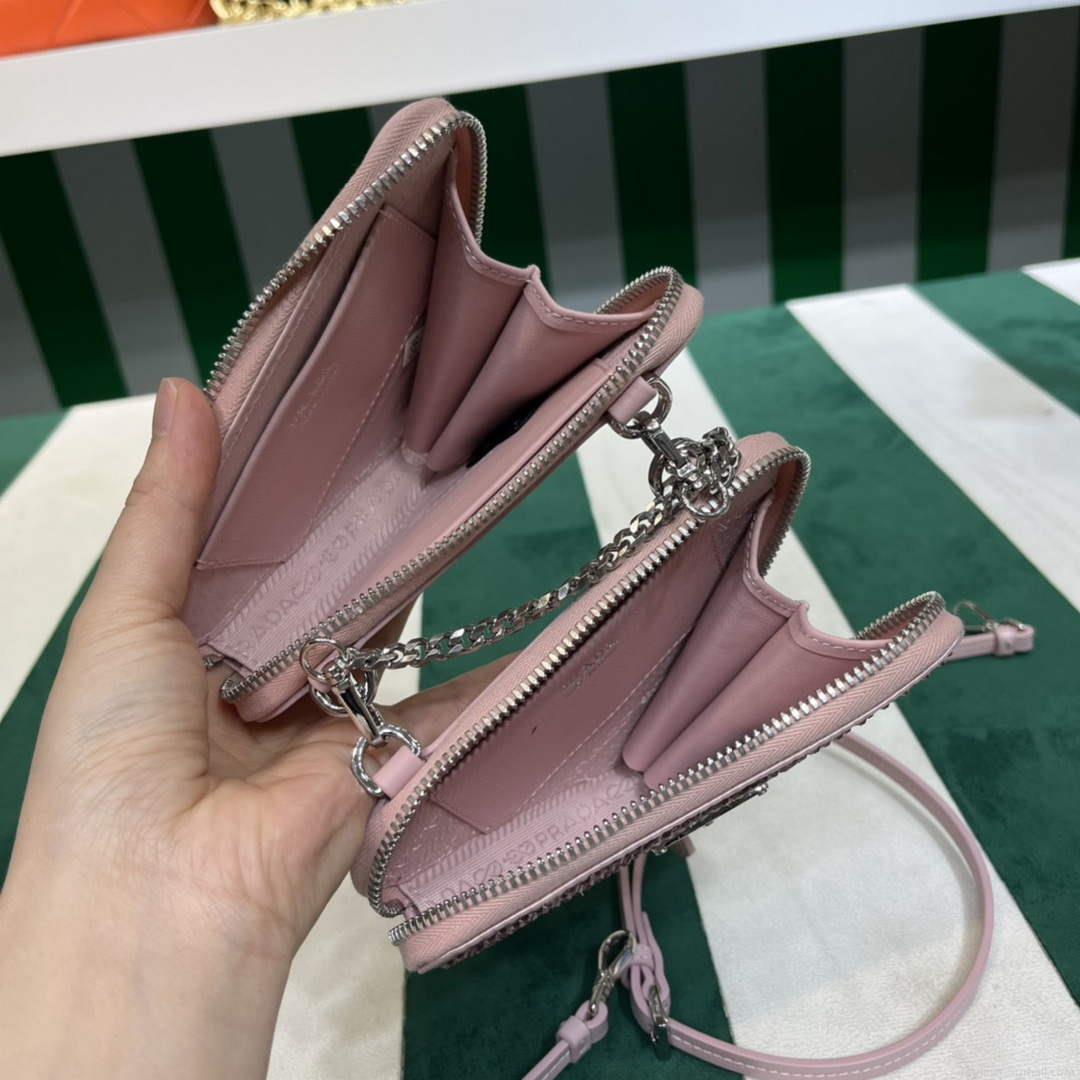 Prada 1NR015 Embellished satin and leather mini-pouch Pink