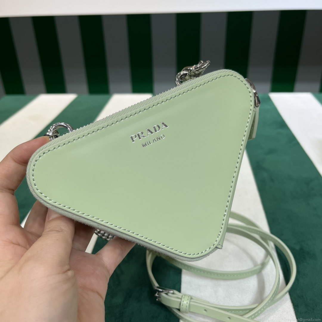 Prada 1NR015 Embellished satin and leather mini-pouch Light green