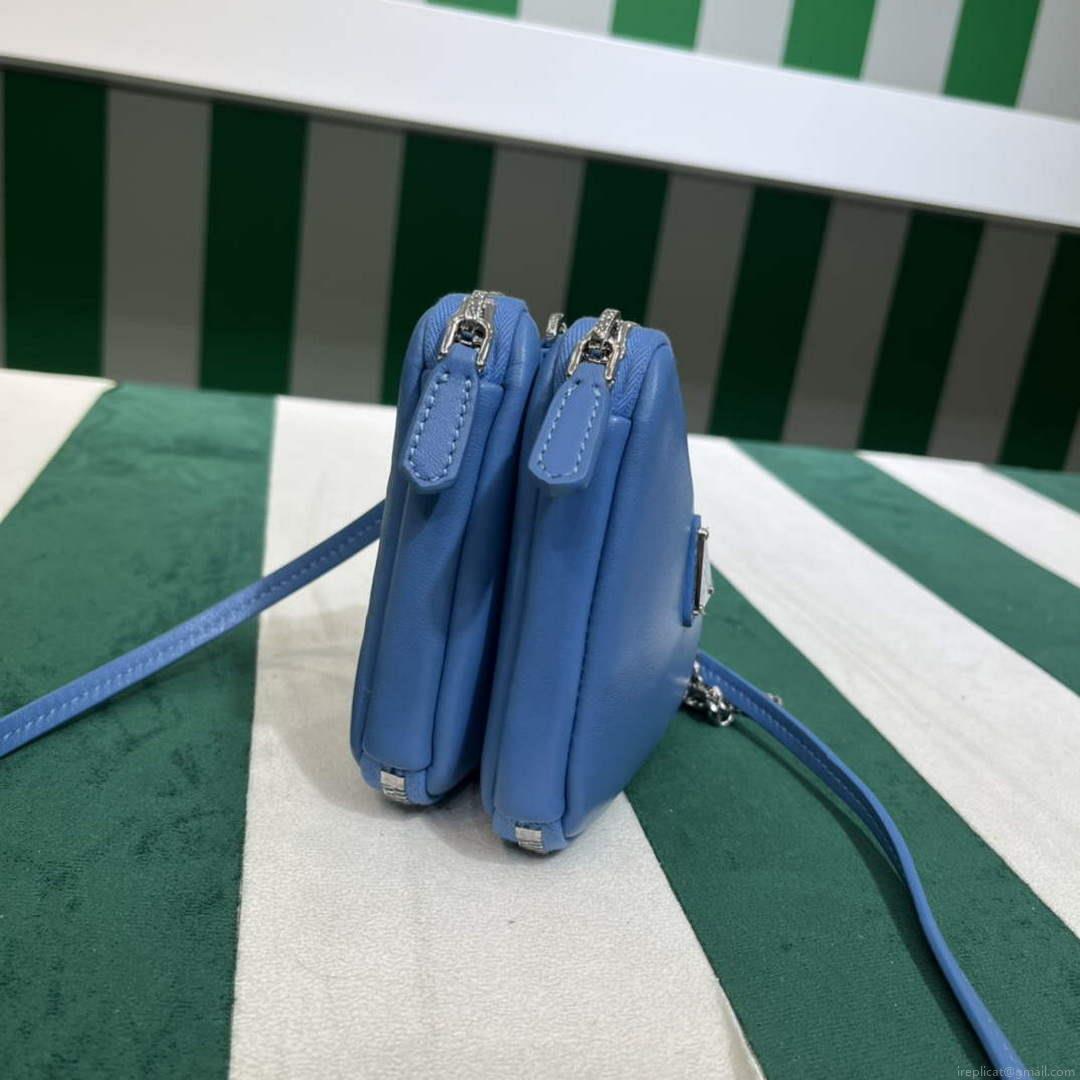 Prada 1NR015 Saffiano leather mini pouch Blue