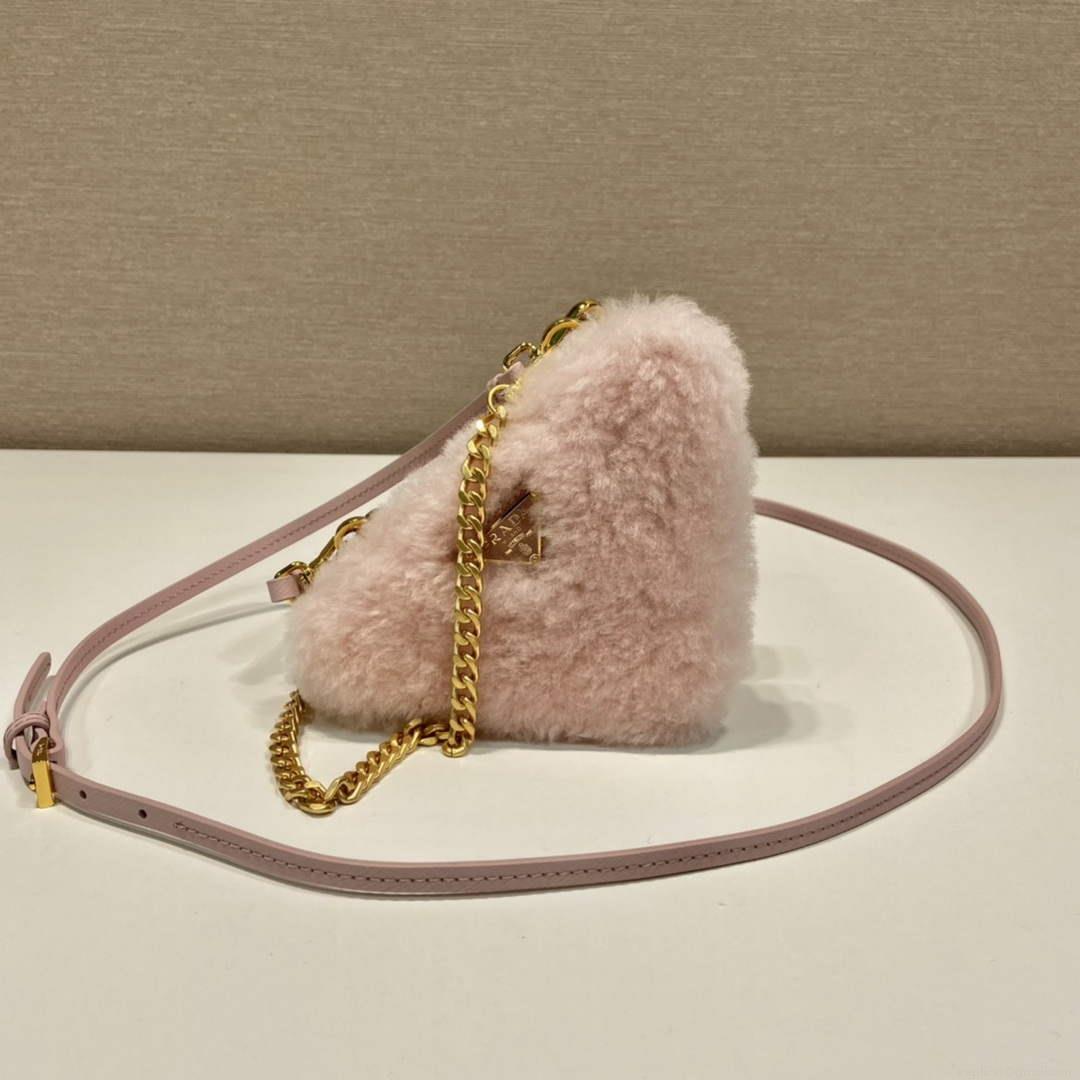 Prada 1NR015 Shearling and Saffiano leather mini-pouch Orchid pink