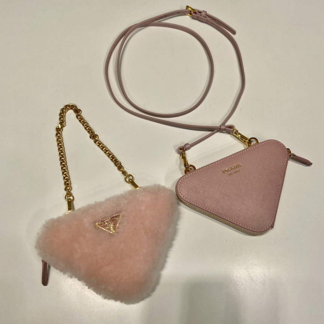Prada 1NR015 Shearling and Saffiano leather mini-pouch Orchid pink