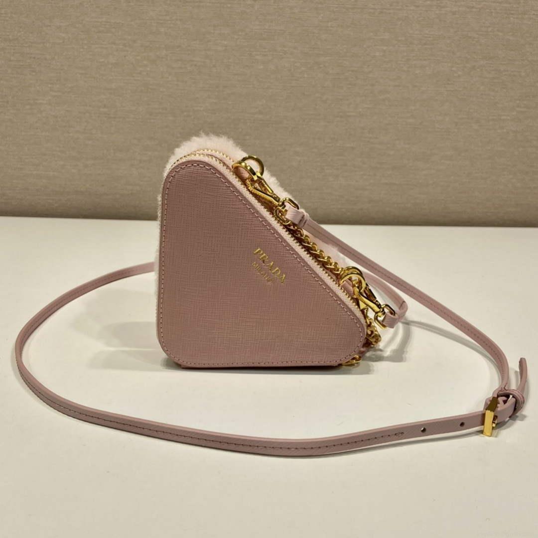 Prada 1NR015 Shearling and Saffiano leather mini-pouch Orchid pink