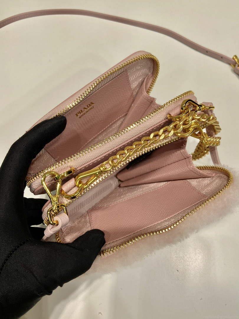 Prada 1NR015 Shearling and Saffiano leather mini-pouch Orchid pink