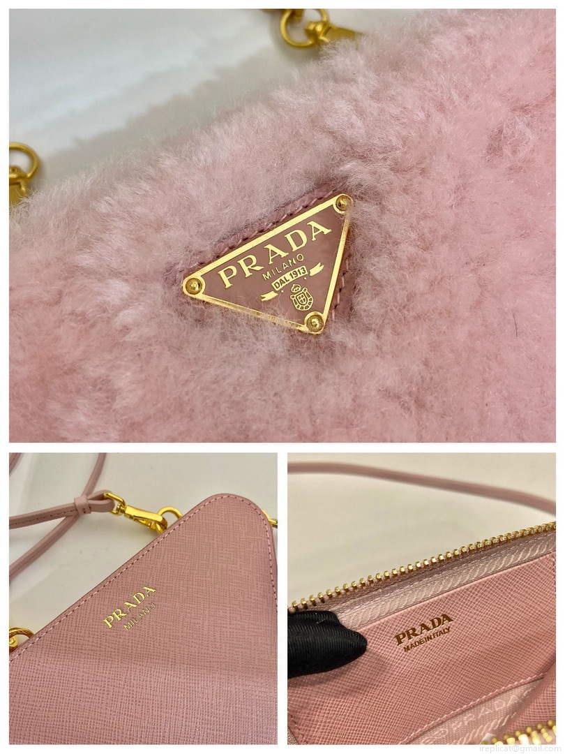 Prada 1NR015 Shearling and Saffiano leather mini-pouch Orchid pink