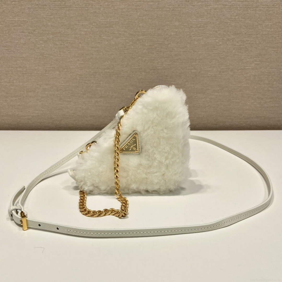 Prada 1NR015 Shearling and Saffiano leather mini-pouch White